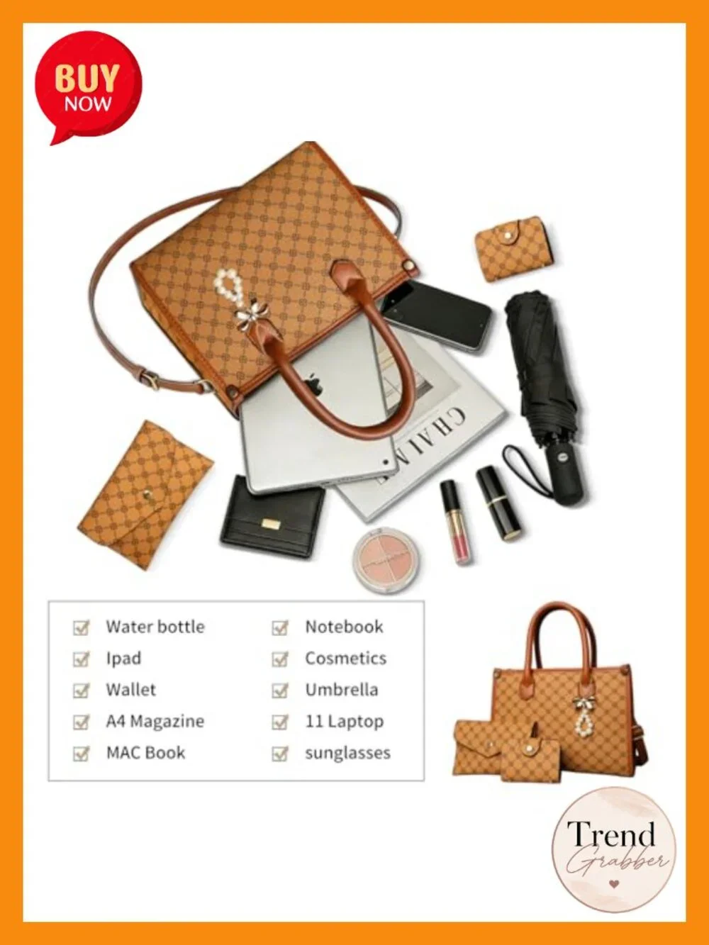 Women Satchel Handbag PU Leather Shoulder Tote 3 Piece Set